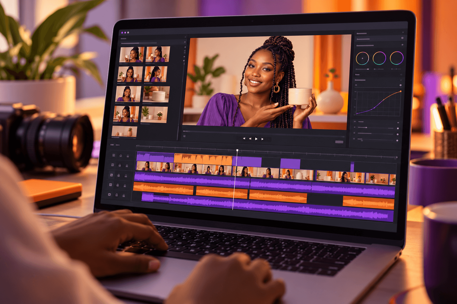 Edição de vídeo com pré-visualização e linha de tempo